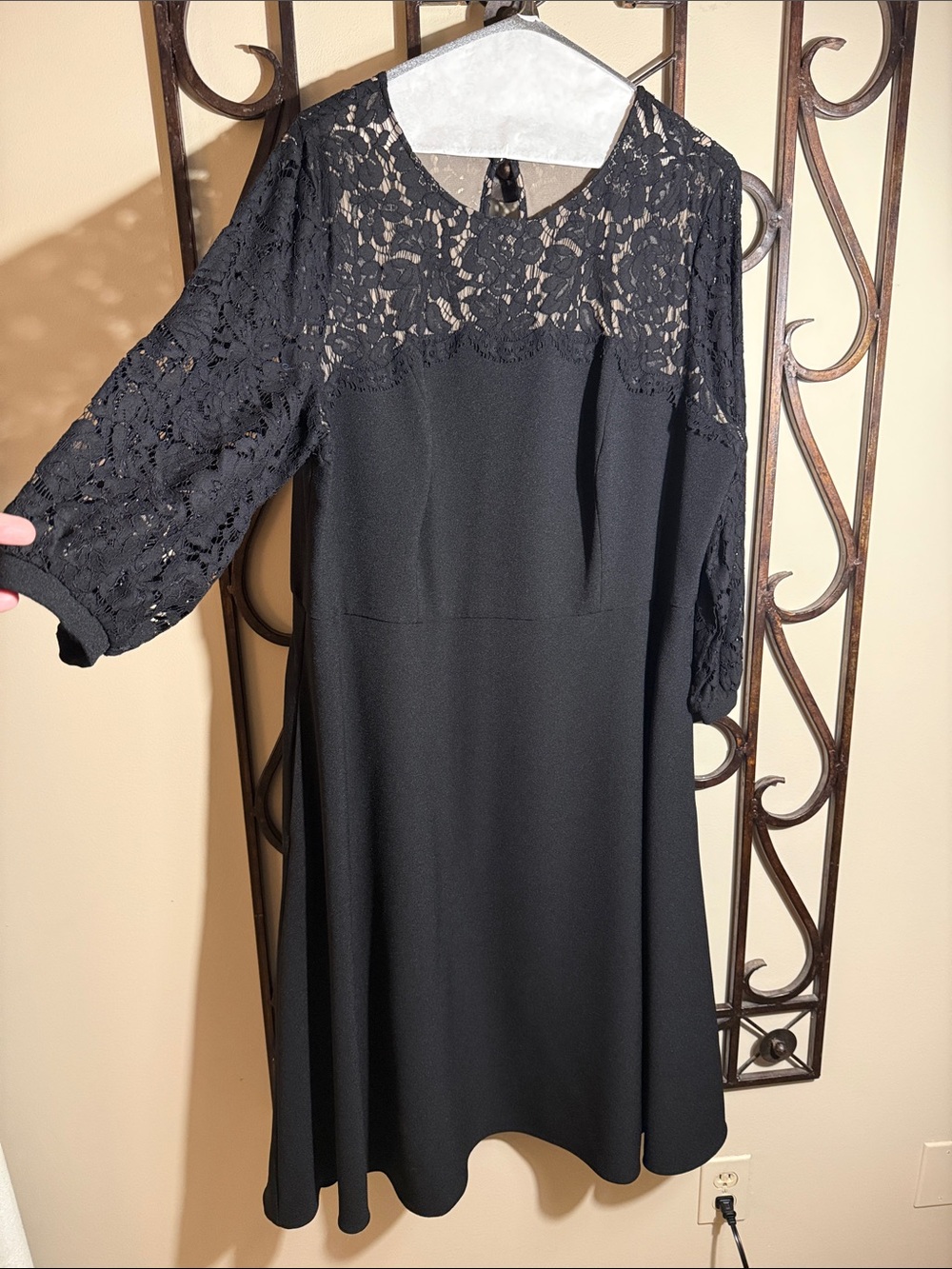 Eliza J Black Lace Yoke Tea-Length Dress